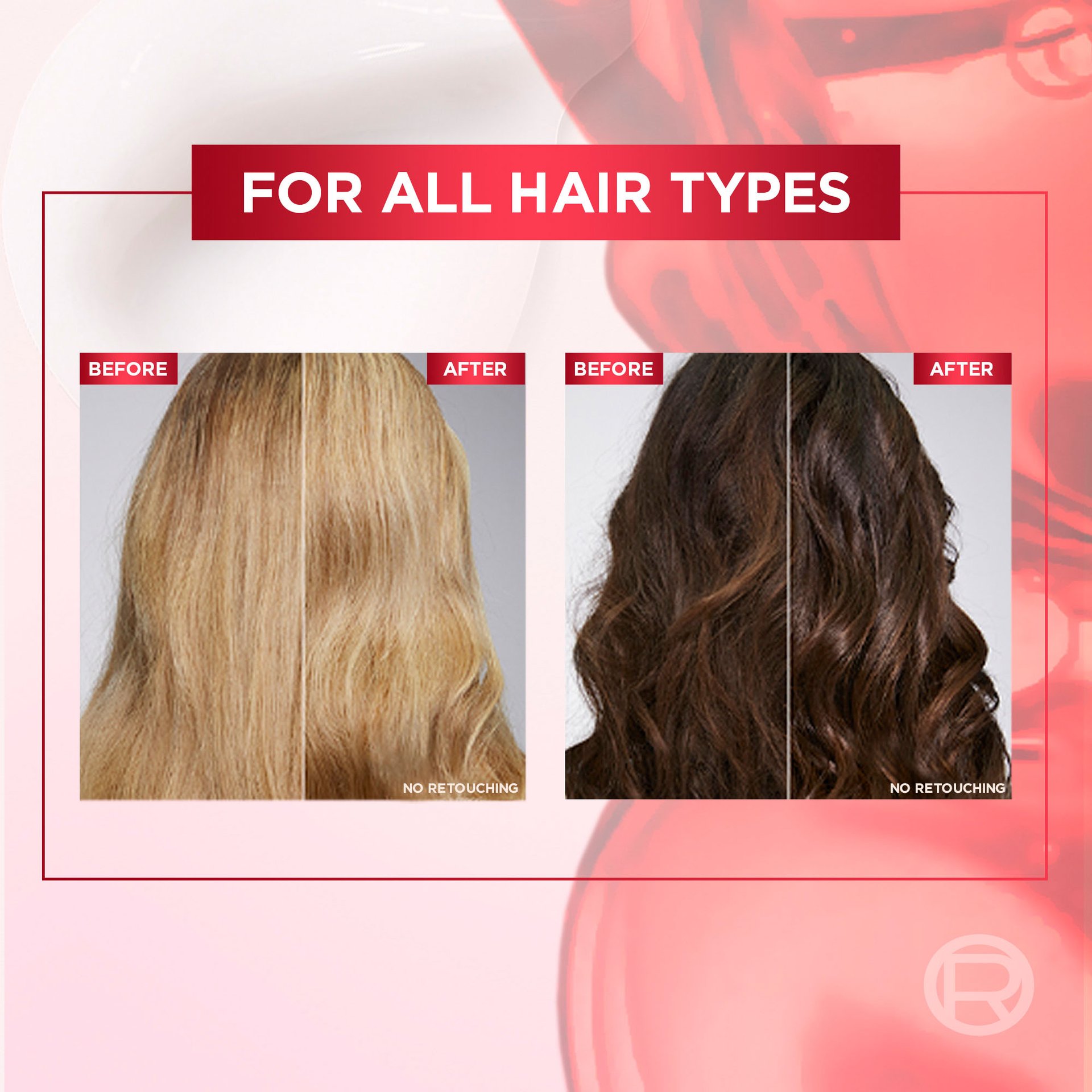 Two backs of head after using conditioner with strong hair